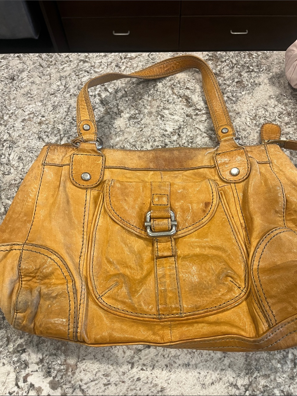 Fossil Mustard Yellow Leather Tote Bag